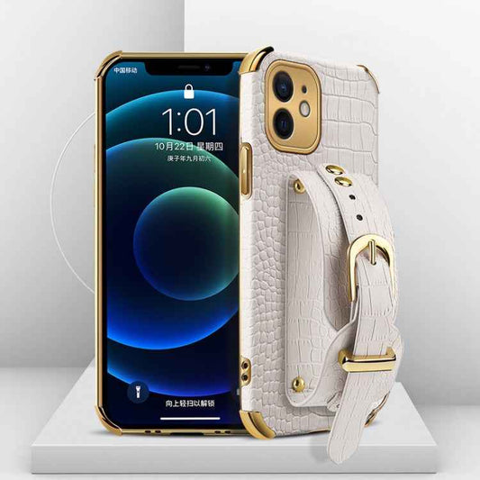 Electroplated TPU Crocodile Pattern Leather Case with Wrist Strap, For iPhone 12 mini, For iPhone 12, For iPhone 12 Pro, For iPhone 12 Pro Max