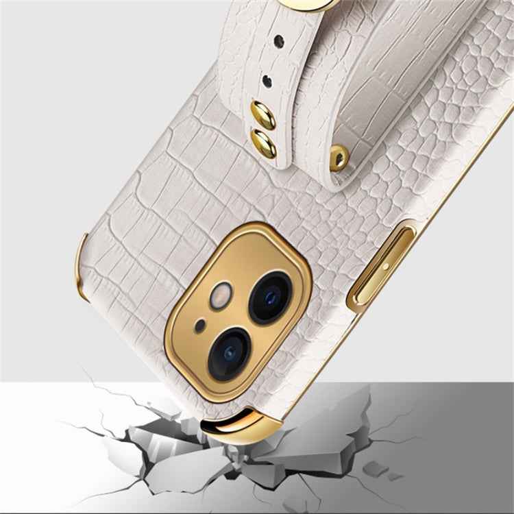 Electroplated TPU Crocodile Pattern Leather Case with Wrist Strap, For iPhone 12 mini, For iPhone 12, For iPhone 12 Pro, For iPhone 12 Pro Max