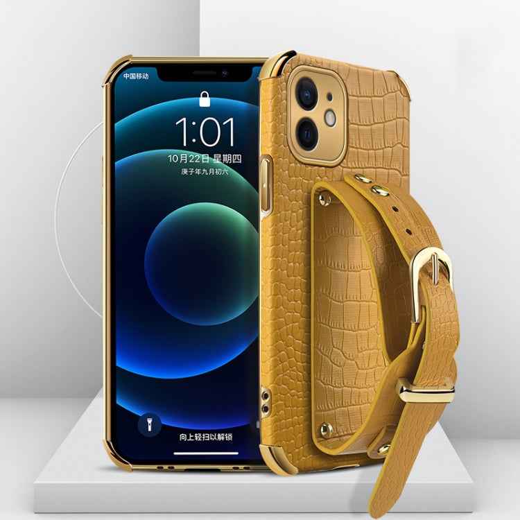Electroplated TPU Crocodile Pattern Leather Case with Wrist Strap, For iPhone 12 mini, For iPhone 12, For iPhone 12 Pro, For iPhone 12 Pro Max