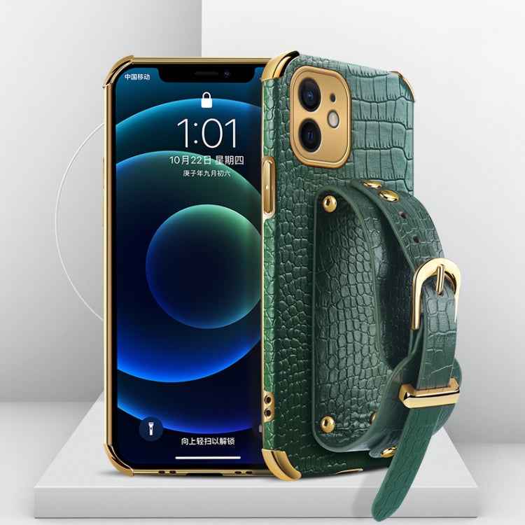 Electroplated TPU Crocodile Pattern Leather Case with Wrist Strap, For iPhone 12 mini, For iPhone 12, For iPhone 12 Pro, For iPhone 12 Pro Max
