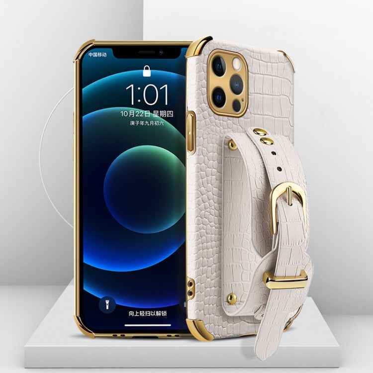 Electroplated TPU Crocodile Pattern Leather Case with Wrist Strap, For iPhone 12 mini, For iPhone 12, For iPhone 12 Pro, For iPhone 12 Pro Max