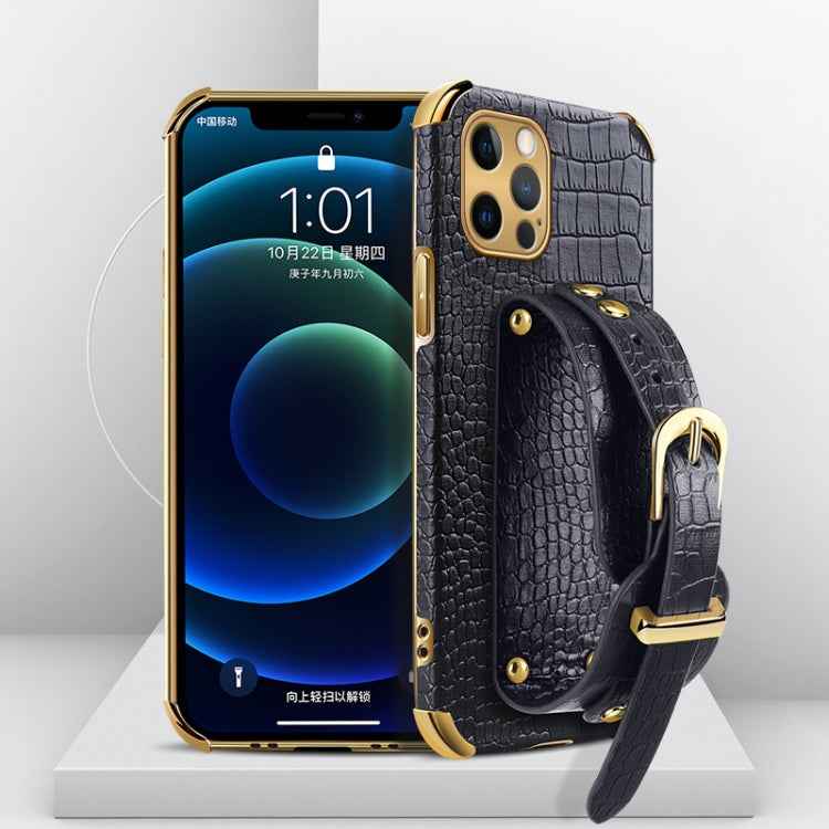 Electroplated TPU Crocodile Pattern Leather Case with Wrist Strap, For iPhone 12 mini, For iPhone 12, For iPhone 12 Pro, For iPhone 12 Pro Max