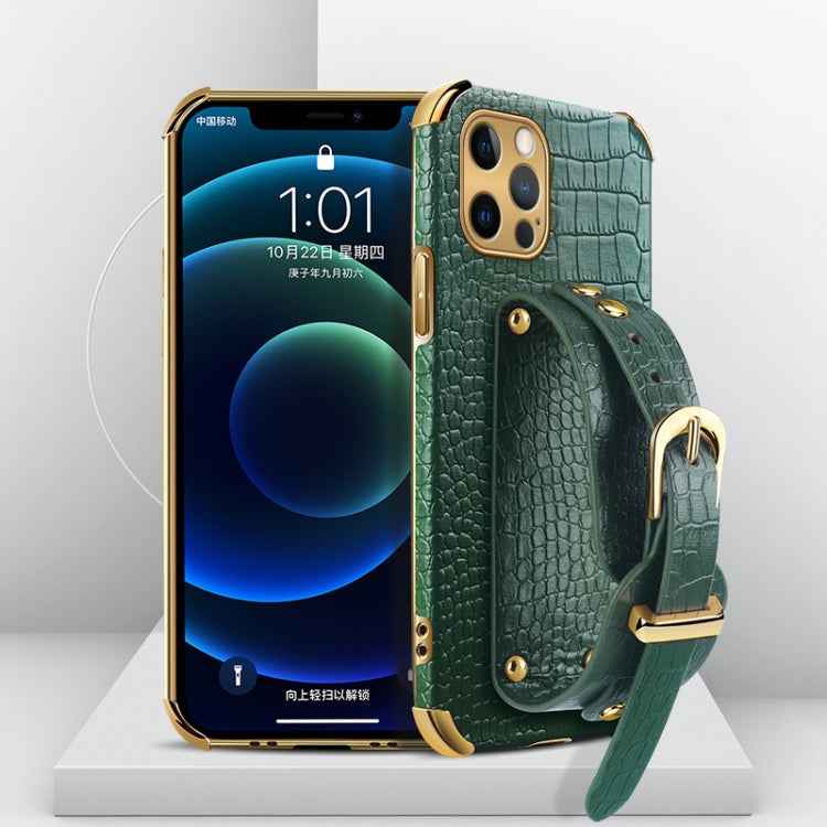 Electroplated TPU Crocodile Pattern Leather Case with Wrist Strap, For iPhone 12 mini, For iPhone 12, For iPhone 12 Pro, For iPhone 12 Pro Max