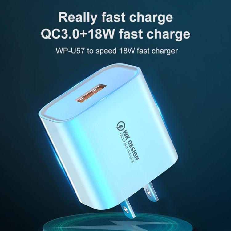 WK WP-U57 Max 18W Maxspeed QC3.0 Fast Charger + USB to 8 Pin Data Cable, US Plug