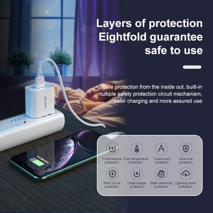 WK WP-U57 Max 18W Maxspeed QC3.0 Fast Charger + USB to 8 Pin Data Cable, US Plug