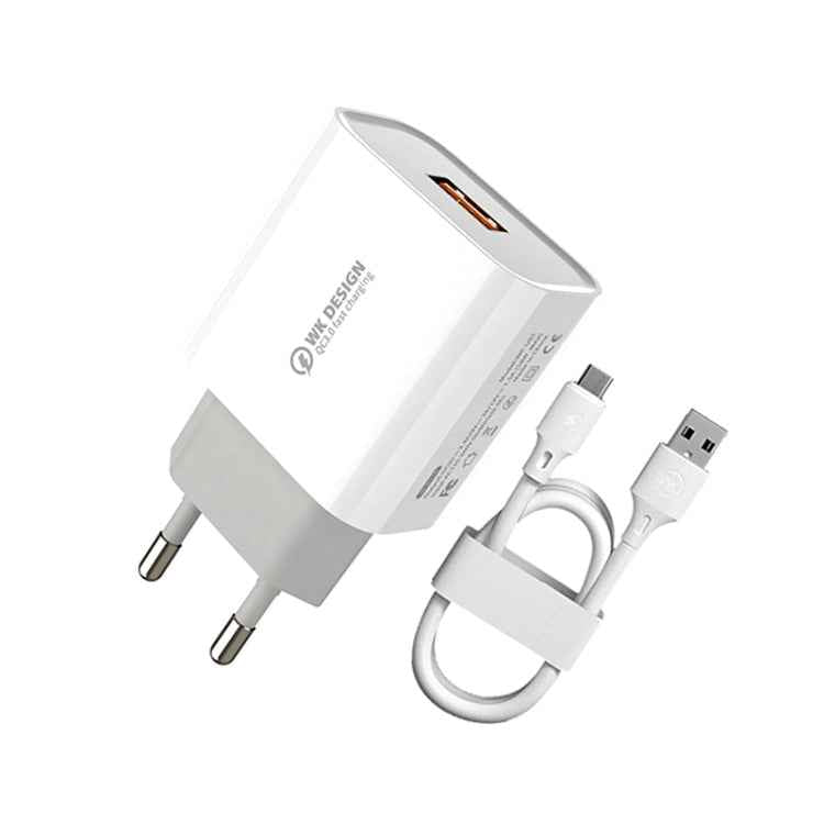 WK WP-U57 Max 18W Maxspeed QC3.0 Fast Charger + USB to 8 Pin Data Cable, US Plug, EU Plug, UK Plug