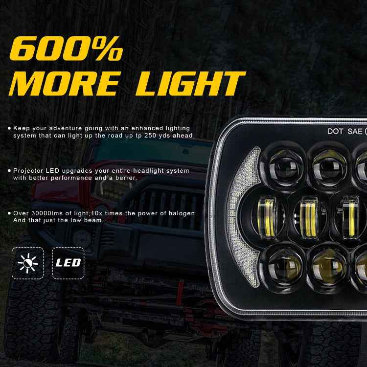 7 inch(5X7)/(7X6) H4 DC 9V-30V 30000LM 300W 8LEDs Car Square Shape LED Headlight Lamps for Jeep Wrangler
