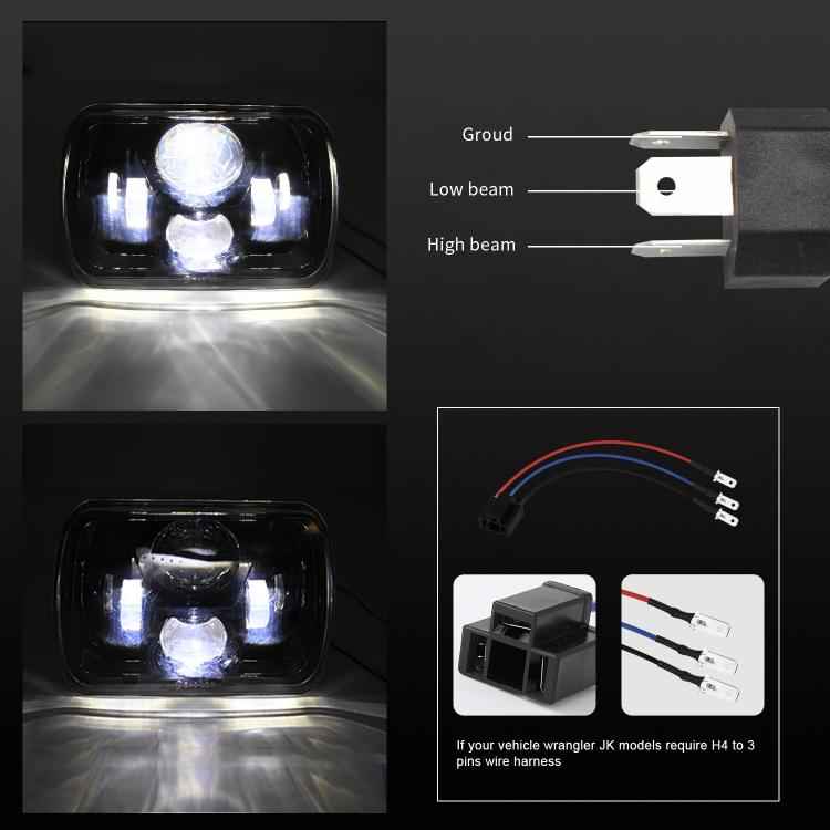 7 inch(5X7)/(7X6) H4 DC 9V-30V 30000LM 300W Car Square Shape LED Headlight Lamps for Jeep Wrangler