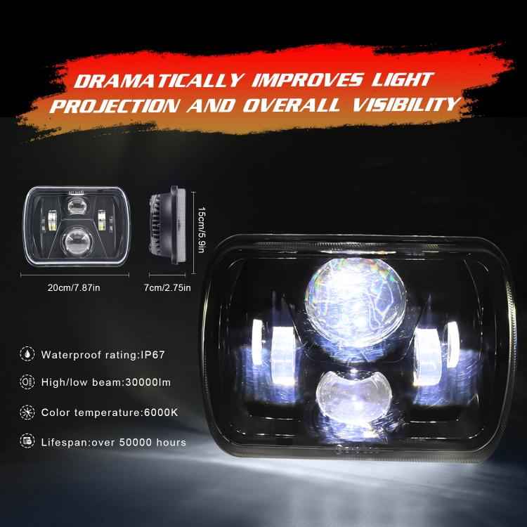 7 inch(5X7)/(7X6) H4 DC 9V-30V 30000LM 300W Car Square Shape LED Headlight Lamps for Jeep Wrangler