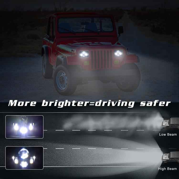 7 inch(5X7)/(7X6) H4 DC 9V-30V 30000LM 300W Car Square Shape LED Headlight Lamps for Jeep Wrangler