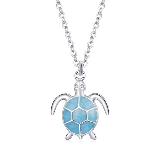 S925 Sterling Silver Blue Turtle Women Nacklace Jewelry