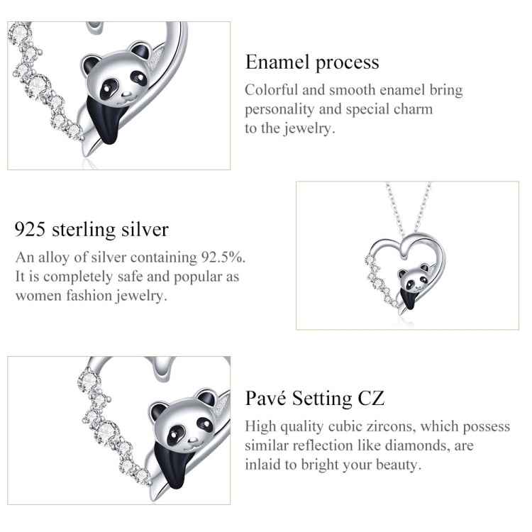 S925 Sterling Silver Heart-shaped Panda Women Nacklace Jewelry