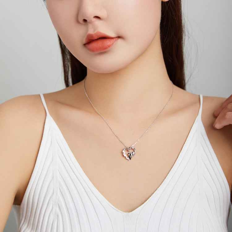 S925 Sterling Silver Heart-shaped Panda Women Nacklace Jewelry