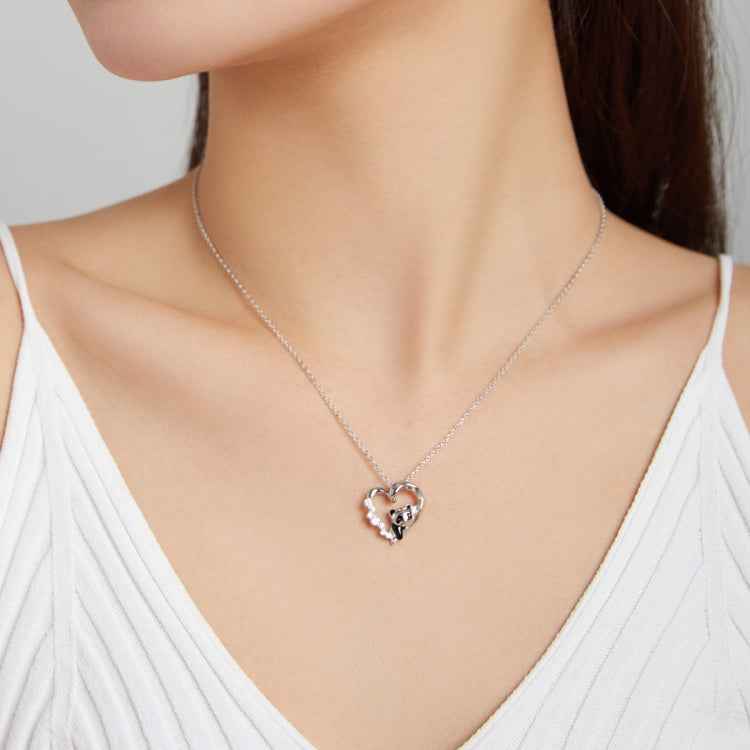 S925 Sterling Silver Heart-shaped Panda Women Nacklace Jewelry