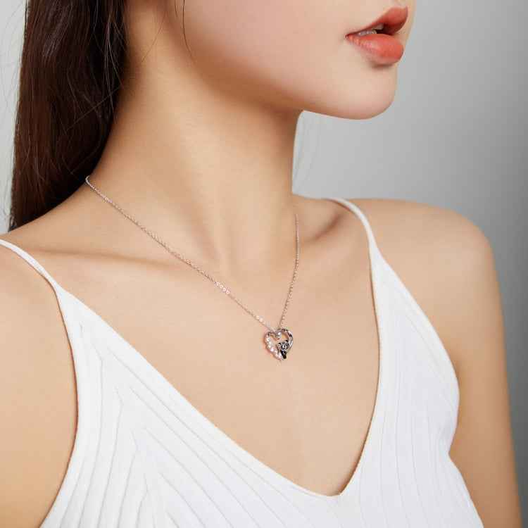 S925 Sterling Silver Heart-shaped Panda Women Nacklace Jewelry