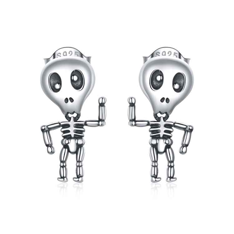 S925 Sterling Silver Cool Skeleton Man Ear Studs Women Earrings