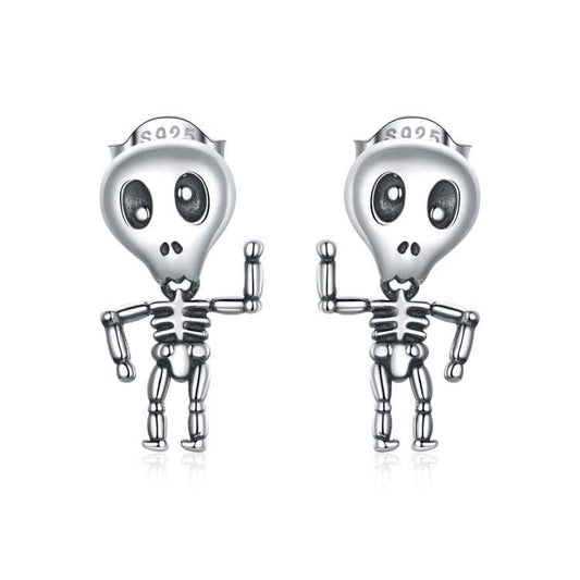 S925 Sterling Silver Cool Skeleton Man Ear Studs Women Earrings