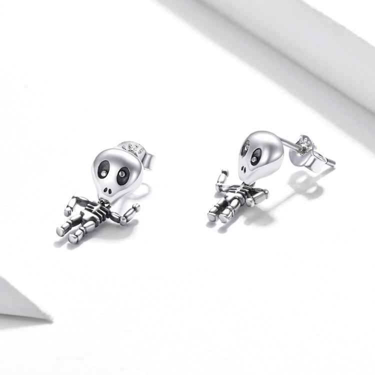 S925 Sterling Silver Cool Skeleton Man Ear Studs Women Earrings