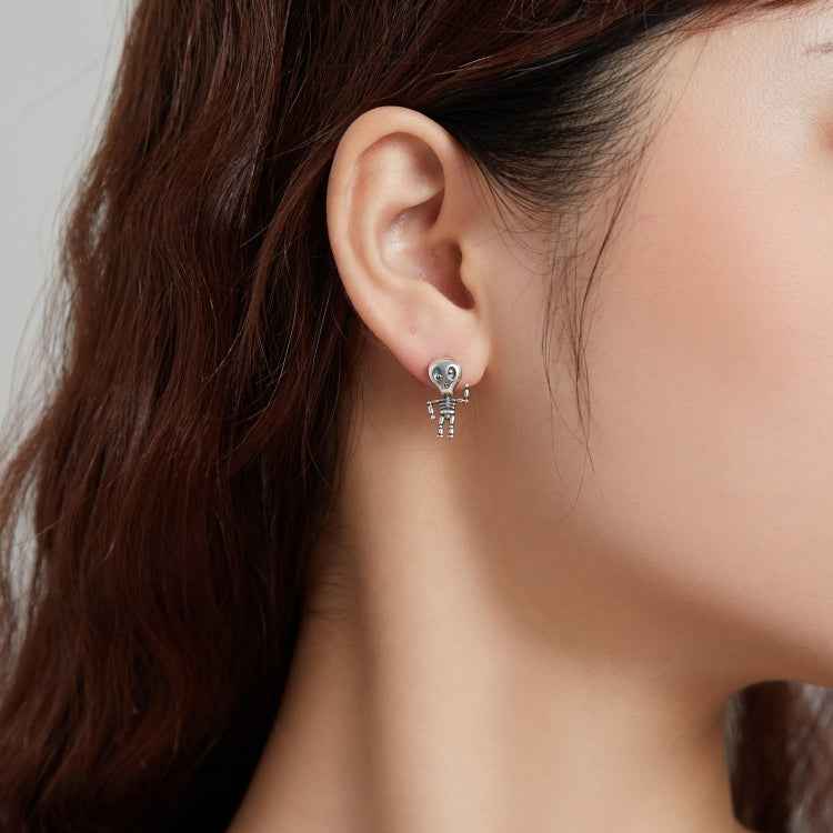 S925 Sterling Silver Cool Skeleton Man Ear Studs Women Earrings