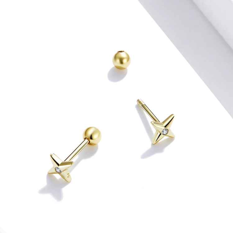 S925 Sterling Silver Golden Stars Ear Studs Women Earrings