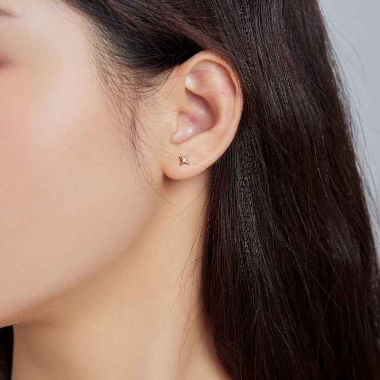S925 Sterling Silver Golden Stars Ear Studs Women Earrings