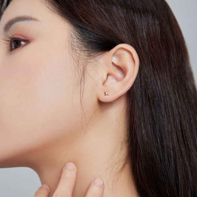 S925 Sterling Silver Golden Stars Ear Studs Women Earrings