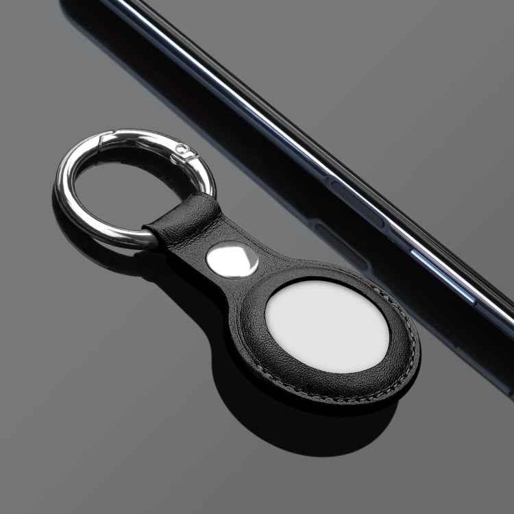 Anti-scratch Top-layer Cowhide Leather Case Cover with Switchable Keychain Ring for AirTag 2nd Gen / AirTag 1st Gen