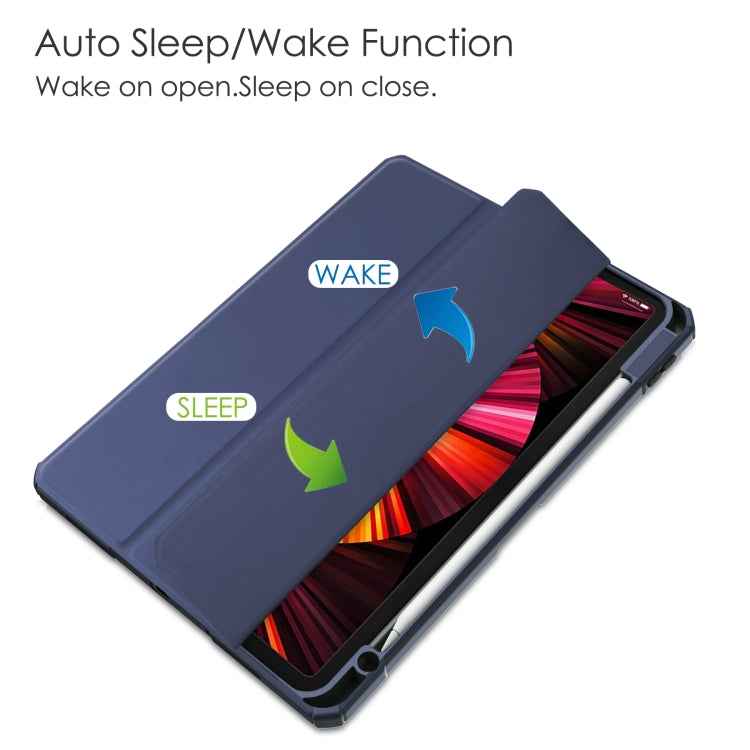 Three-folding Acrylic TPU + PU Leather Horizontal Flip Case with Holder & Pen Slot & Sleep / Wake-up Function, For iPad Pro 11 (2021/2020/2018)