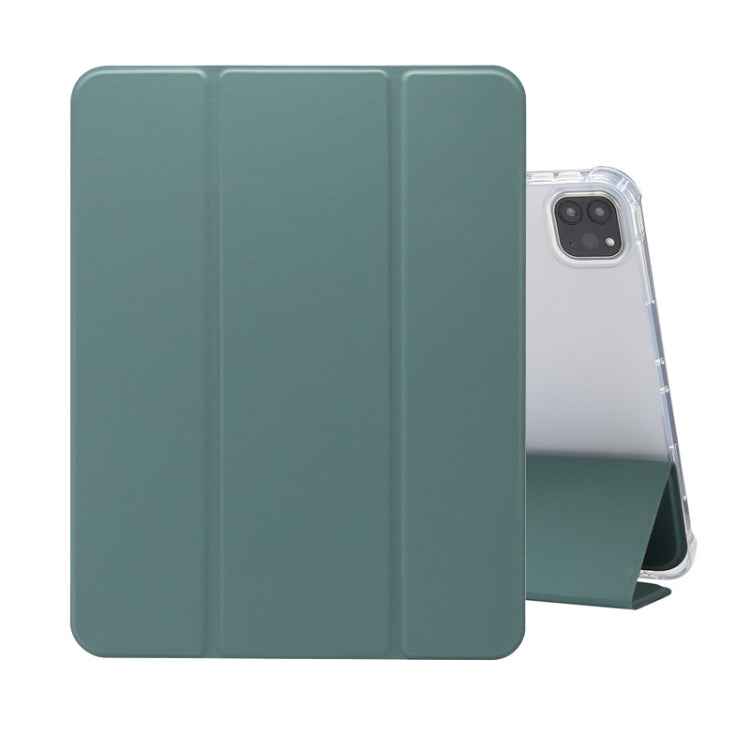 Three-folding Electric Pressed Skin Texture Horizontal Flip Shockproof Transparent TPU + PU Leather Case with Holder & Pen Slot & Sleep / Wake-up Function, For iPad Pro 11 (2021)