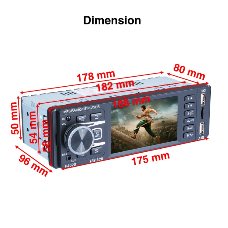 P4020 3.8 inch Universal Car Radio Receiver MP5 Player, Support FM & Bluetooth & TF Card with Remote Control, P4020