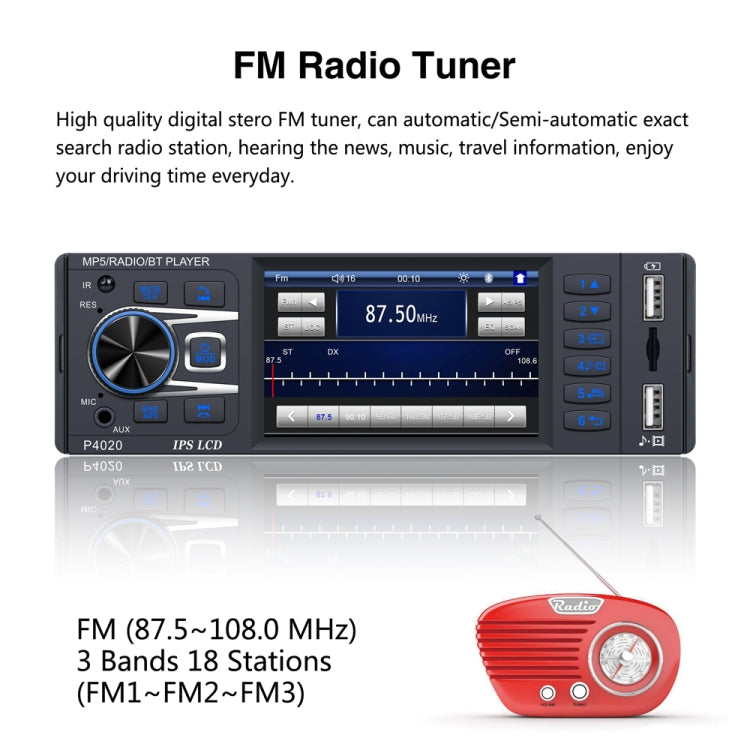 P4020 3.8 inch Universal Car Radio Receiver MP5 Player, Support FM & Bluetooth & TF Card with Remote Control, P4020