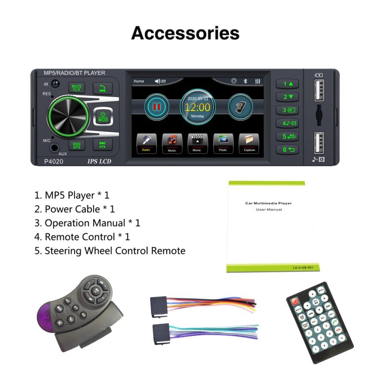 P4020 3.8 inch Universal Car Radio Receiver MP5 Player, Support FM & Bluetooth & TF Card with Remote Control, P4020