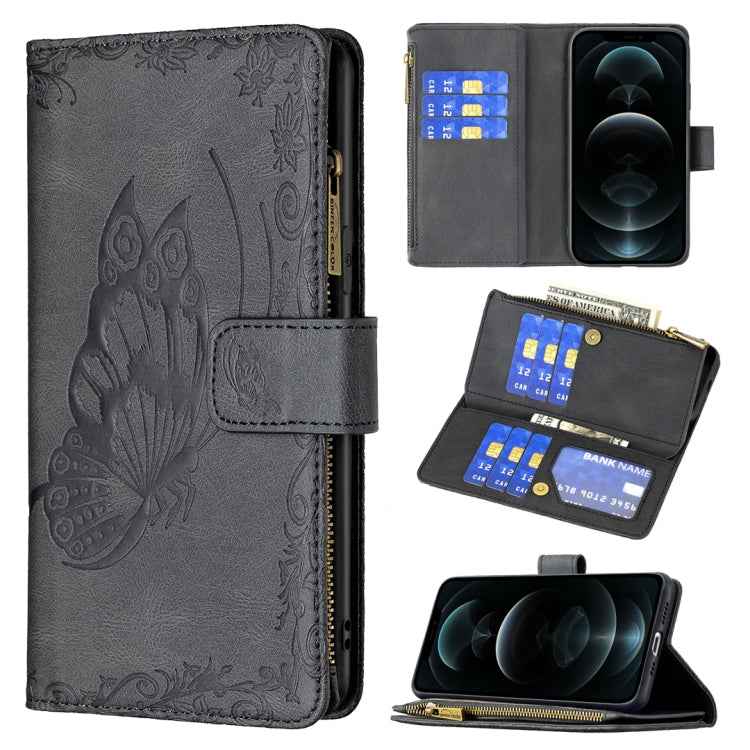Flying Butterfly Embossing Pattern Zipper Horizontal Flip Leather Case with Holder & Card Slots & Wallet, For iPhone 12, For iPhone 12 Pro, For iPhone 12 Pro Max, For Nokia 1.4, For Nokia 3.4