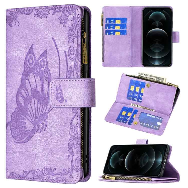 Flying Butterfly Embossing Pattern Zipper Horizontal Flip Leather Case with Holder & Card Slots & Wallet, For iPhone 12, For iPhone 12 Pro, For iPhone 12 Pro Max, For Nokia 1.4, For Nokia 3.4