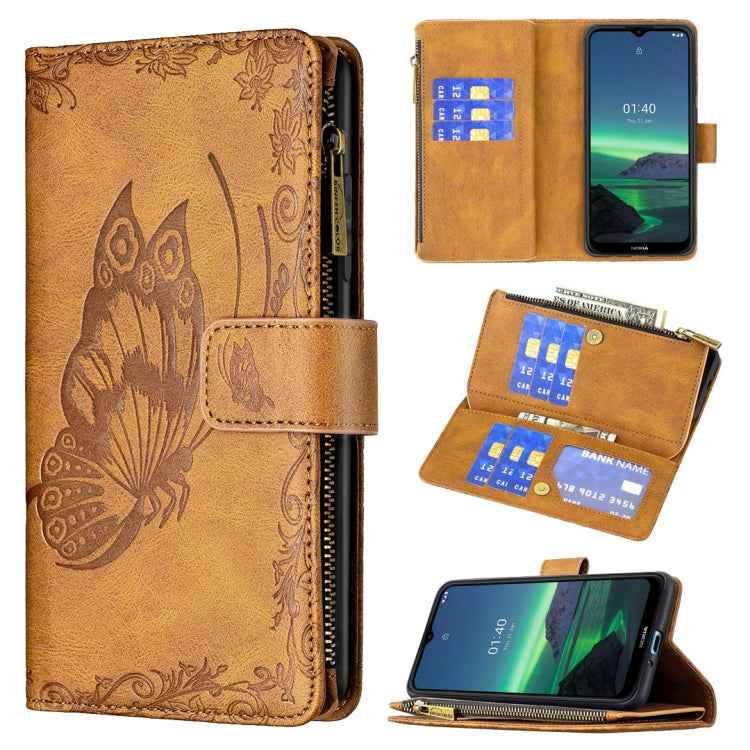 Flying Butterfly Embossing Pattern Zipper Horizontal Flip Leather Case with Holder & Card Slots & Wallet, For iPhone 12, For iPhone 12 Pro, For iPhone 12 Pro Max, For Nokia 1.4, For Nokia 3.4