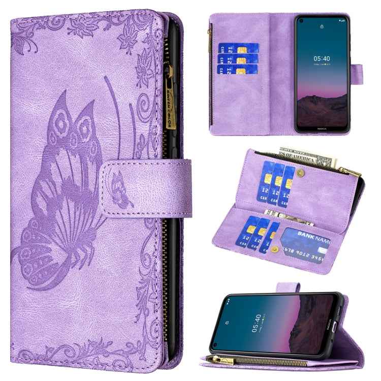 Flying Butterfly Embossing Pattern Zipper Horizontal Flip Leather Case with Holder & Card Slots & Wallet, For iPhone 12, For iPhone 12 Pro, For iPhone 12 Pro Max, For Nokia 1.4, For Nokia 3.4