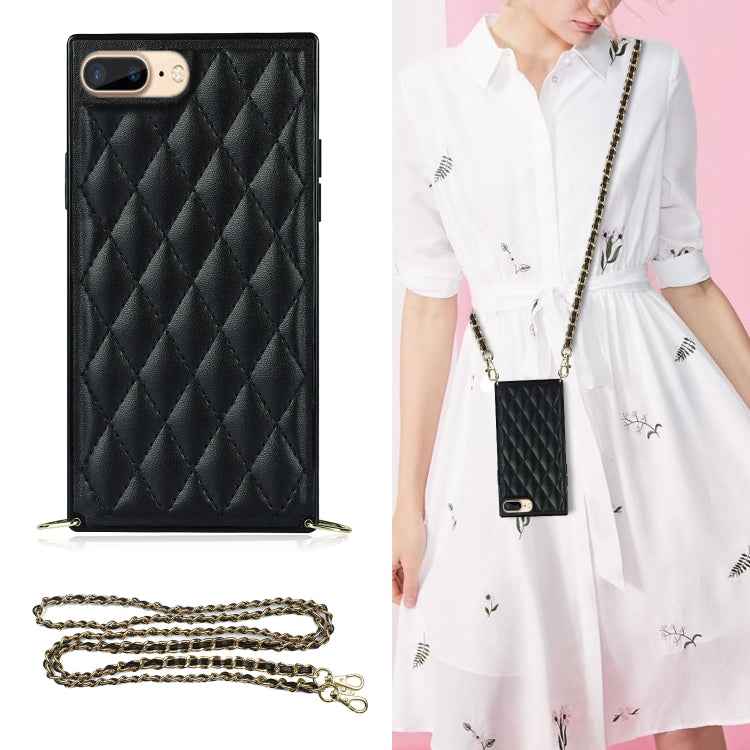 Elegant Rhombic Pattern Microfiber Leather +TPU Shockproof Case with Crossbody Strap Chain, For iPhone SE 2022 / SE 2020 / 8 / 7, For iPhone 8 Plus / 7 Plus, For iPhone X / XS, For iPhone XR, For iPhone XS Max, For iPhone 11, For iPhone 11 Pro         ...