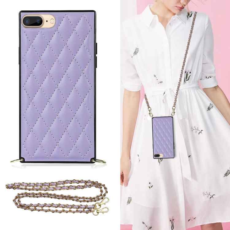 Elegant Rhombic Pattern Microfiber Leather +TPU Shockproof Case with Crossbody Strap Chain, For iPhone SE 2022 / SE 2020 / 8 / 7, For iPhone 8 Plus / 7 Plus, For iPhone X / XS, For iPhone XR, For iPhone XS Max, For iPhone 11, For iPhone 11 Pro         ...