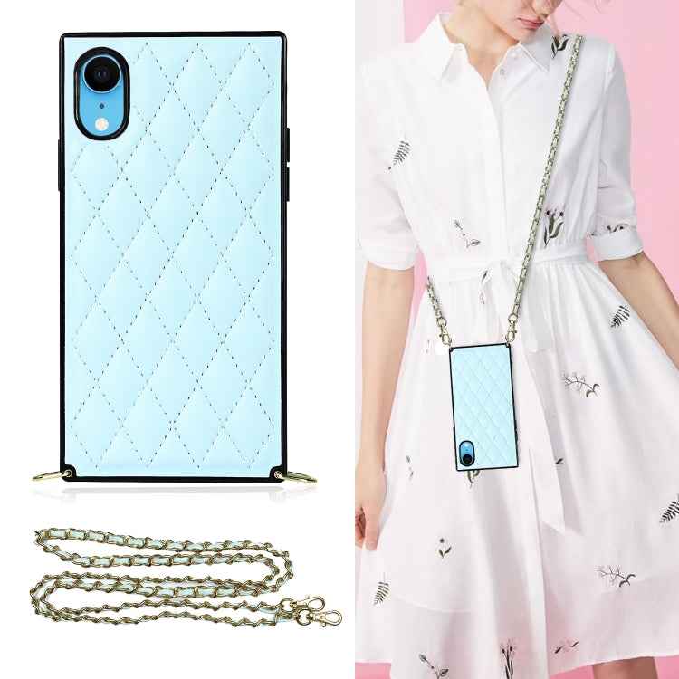 Elegant Rhombic Pattern Microfiber Leather +TPU Shockproof Case with Crossbody Strap Chain, For iPhone SE 2022 / SE 2020 / 8 / 7, For iPhone 8 Plus / 7 Plus, For iPhone X / XS, For iPhone XR, For iPhone XS Max, For iPhone 11, For iPhone 11 Pro         ...