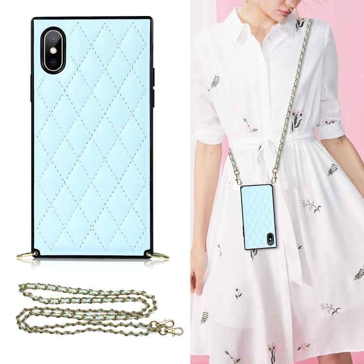 Elegant Rhombic Pattern Microfiber Leather +TPU Shockproof Case with Crossbody Strap Chain, For iPhone SE 2022 / SE 2020 / 8 / 7, For iPhone 8 Plus / 7 Plus, For iPhone X / XS, For iPhone XR, For iPhone XS Max, For iPhone 11, For iPhone 11 Pro         ...