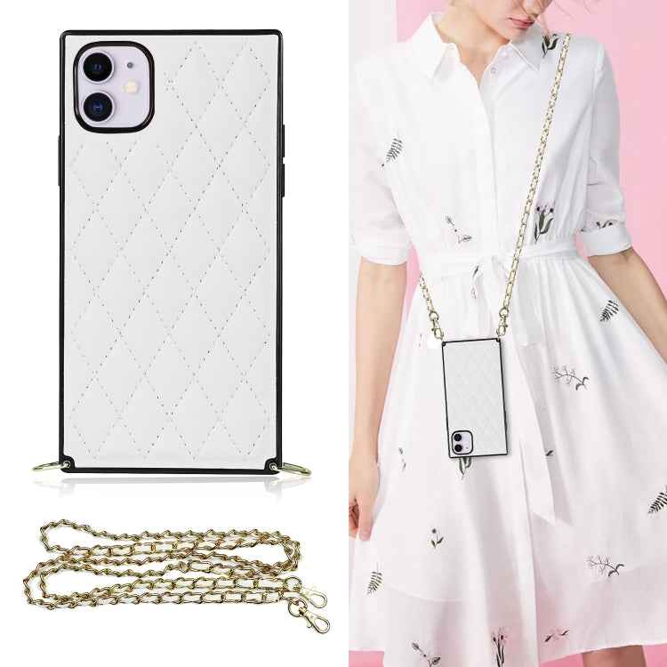 Elegant Rhombic Pattern Microfiber Leather +TPU Shockproof Case with Crossbody Strap Chain, For iPhone SE 2022 / SE 2020 / 8 / 7, For iPhone 8 Plus / 7 Plus, For iPhone X / XS, For iPhone XR, For iPhone XS Max, For iPhone 11, For iPhone 11 Pro         ...