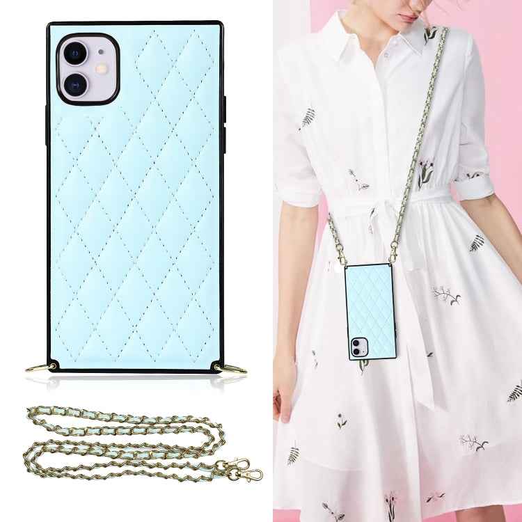 Elegant Rhombic Pattern Microfiber Leather +TPU Shockproof Case with Crossbody Strap Chain, For iPhone SE 2022 / SE 2020 / 8 / 7, For iPhone 8 Plus / 7 Plus, For iPhone X / XS, For iPhone XR, For iPhone XS Max, For iPhone 11, For iPhone 11 Pro         ...
