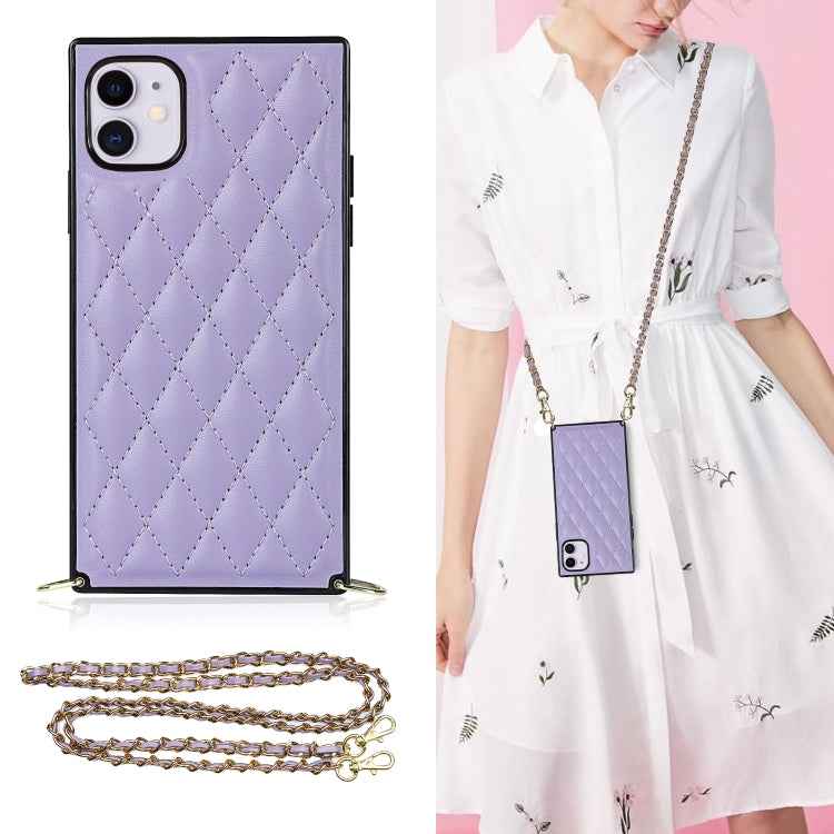 Elegant Rhombic Pattern Microfiber Leather +TPU Shockproof Case with Crossbody Strap Chain, For iPhone SE 2022 / SE 2020 / 8 / 7, For iPhone 8 Plus / 7 Plus, For iPhone X / XS, For iPhone XR, For iPhone XS Max, For iPhone 11, For iPhone 11 Pro         ...
