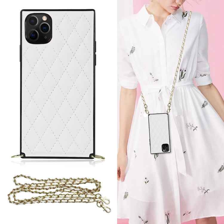 Elegant Rhombic Pattern Microfiber Leather +TPU Shockproof Case with Crossbody Strap Chain, For iPhone SE 2022 / SE 2020 / 8 / 7, For iPhone 8 Plus / 7 Plus, For iPhone X / XS, For iPhone XR, For iPhone XS Max, For iPhone 11, For iPhone 11 Pro         ...