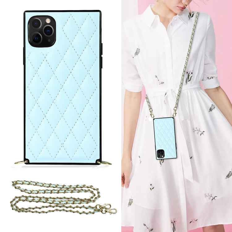 Elegant Rhombic Pattern Microfiber Leather +TPU Shockproof Case with Crossbody Strap Chain, For iPhone SE 2022 / SE 2020 / 8 / 7, For iPhone 8 Plus / 7 Plus, For iPhone X / XS, For iPhone XR, For iPhone XS Max, For iPhone 11, For iPhone 11 Pro         ...