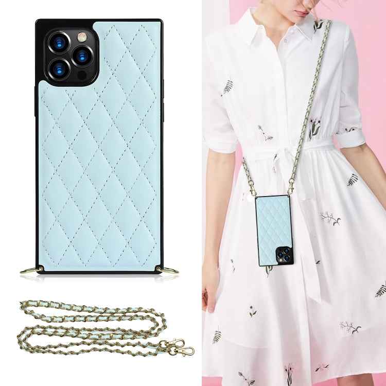 Elegant Rhombic Pattern Microfiber Leather +TPU Shockproof Case with Crossbody Strap Chain, For iPhone 12 mini, For iPhone 12 / 12 Pro, For iPhone 12 Pro Max