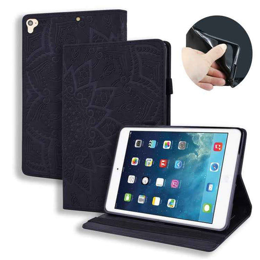 Calf Pattern Double Folding Design Embossed Leather Case with Holder & Card Slots & Pen Slot & Elastic Band