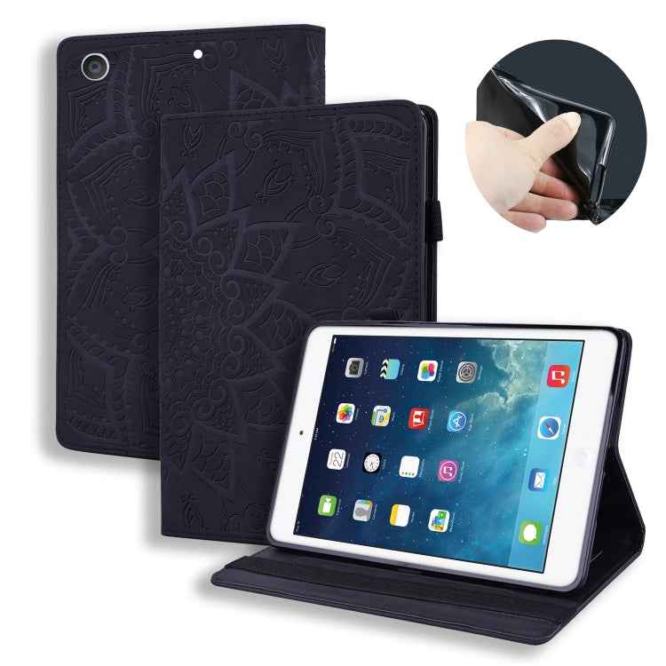 Calf Pattern Double Folding Design Embossed Leather Case with Holder & Card Slots & Pen Slot & Elastic Band