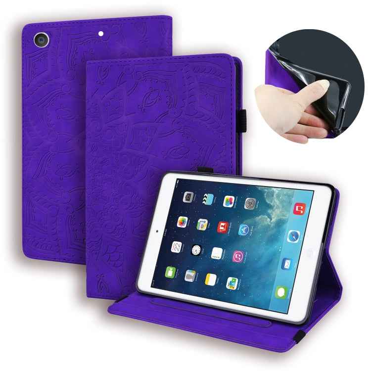 Calf Pattern Double Folding Design Embossed Leather Case with Holder & Card Slots & Pen Slot & Elastic Band