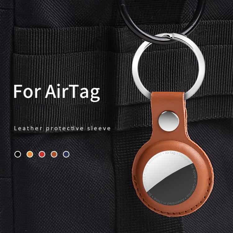 For AirTag 2nd Gen / AirTag 1st Gen Shockproof Anti-scratch Leather Protective Case Cover with Hang Loop Key Chain